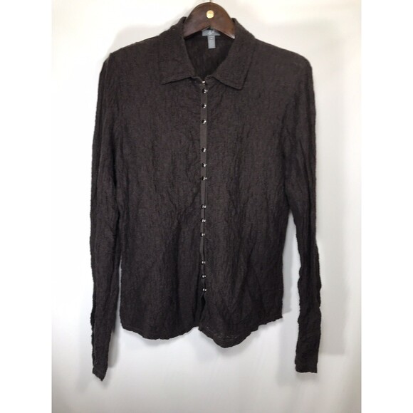 J Jill Shirt Womens Brown Medium Long Sleeve Pearl Snap Button - Picture 1 of 6